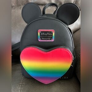 Disney Parks Pride Collection Mickey Mouse Rainbow Heart Loungefly Backpack